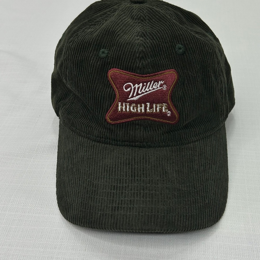Miller High Life Corduroy Hat H3 Headwear Olive Green Strapback Beer Cap Dadcore